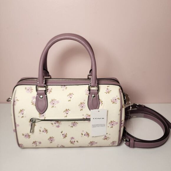 NWT COACH CAL58 ROWAN SATCHEL BAG WITH FLORAL PRINT Purple - Picture 3 of 8